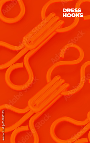 Background for the cover of the catalog of clothing production or atelier. Dress hooks or just fasteners. 3d rendering.