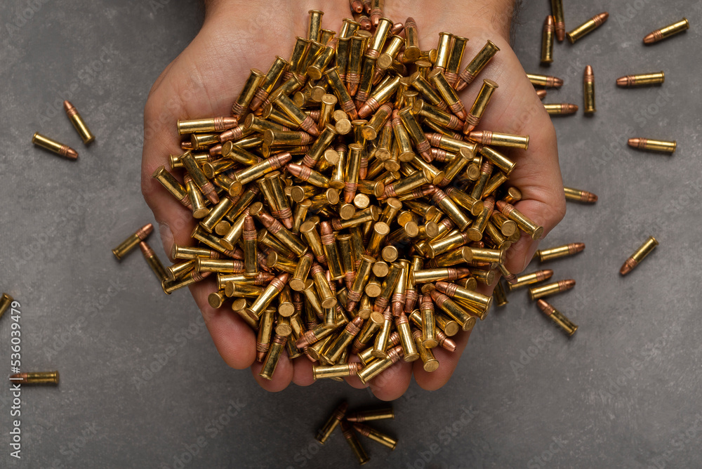22lr, rimfire  cartridges in male hands.