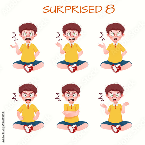 Set of kid boys showing surprised expression.Vector illustration.