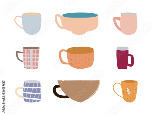 Coffee cup Hand drawn design set  doodle style. Scandinavian style illustration. Isolated on white background. Hand drawn trendy vector illustration. 