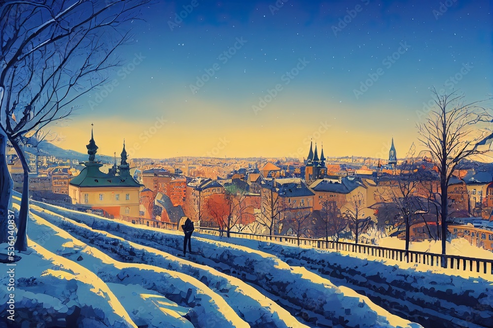 Obraz premium Karlovy Vary winter cityscape, Czech Republic