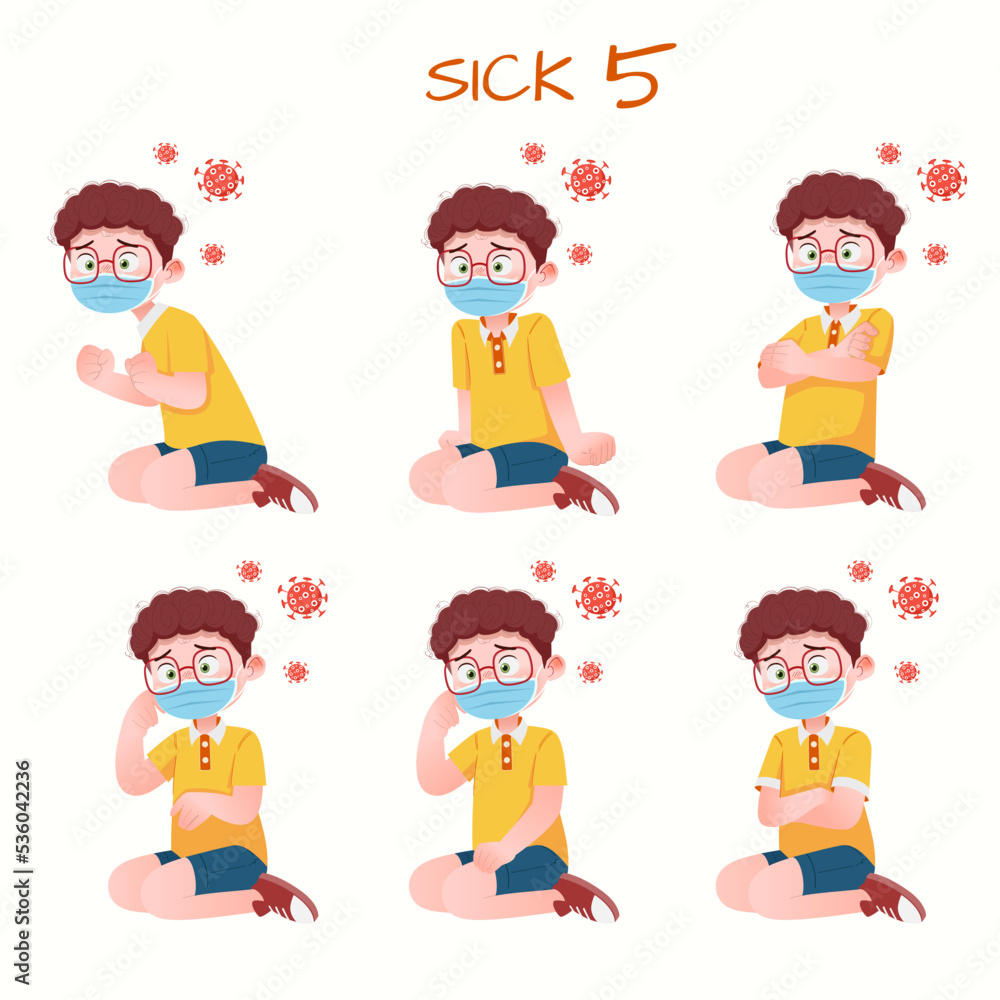 Set of kid boys showing sick expression.Vector illustration. Set of kid boys showing sick expression.Vector illustration.