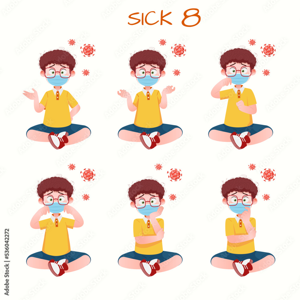 Set of kid boys showing sick expression.Vector illustration. Set of kid boys showing sick expression.Vector illustration.