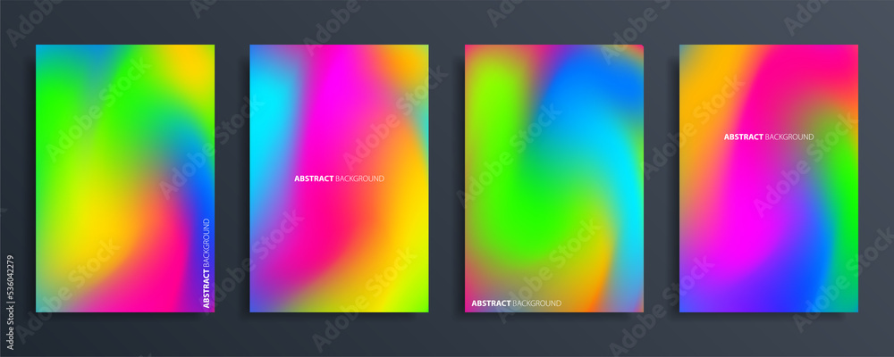Set abstract gradient blurred background in bright vivid color. Blur vector wallpaper.