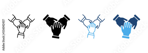 Teamwork Alliance Partnership Help Together Hand Silhouette and Line Icon. Collaboration Group Team Job Pictogram. Company Participation Icon. Editable Stroke. Isolated Vector Illustration photo