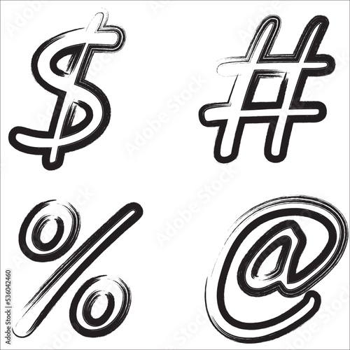 Set of hand drawn $ # % @ Icons use of grunge brush unique style of art,Sketch Icons 