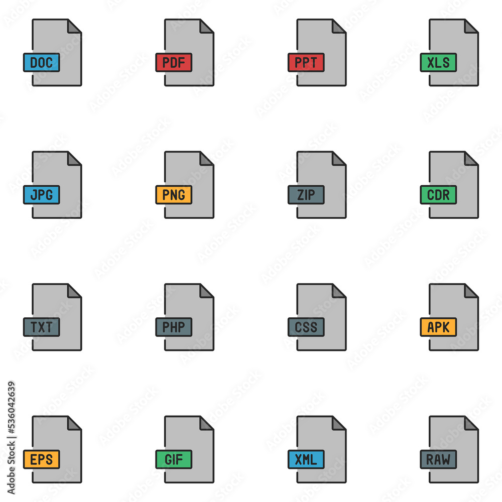 File Type Filled Line Icon Set