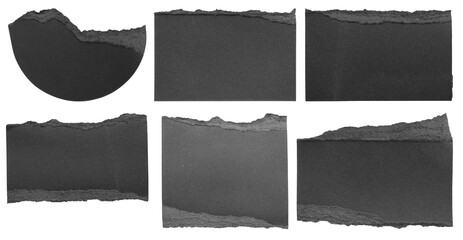 Black ripped paper torn edges strips set isolated on white background