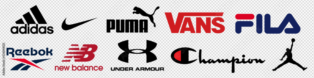 Collection of popular sportswear brands logo, Nike, Adidas, Under ...