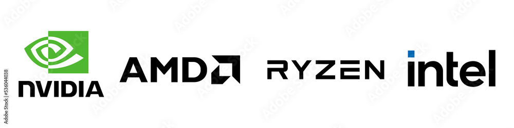 Company logos: Nvidia, Intel, AMD Ryzen. Logos of manufacturers of ...