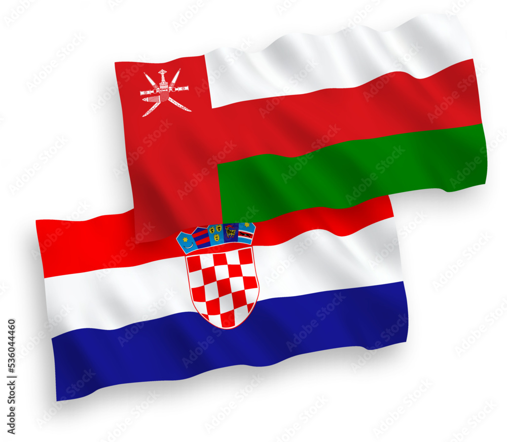 Flags of Sultanate of Oman and Croatia on a white background Flags of Sultanate of Oman and Croatia on a white background