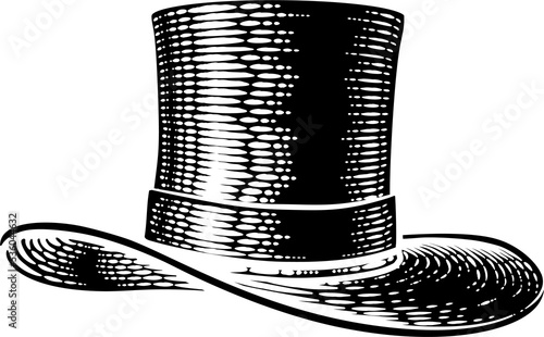 Magic Top Hat Woodcut Vinta...