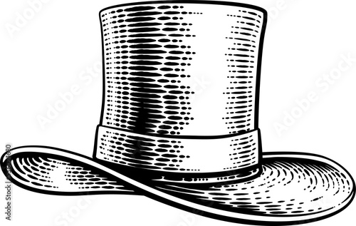 Magic Top Hat Woodcut Vinta...