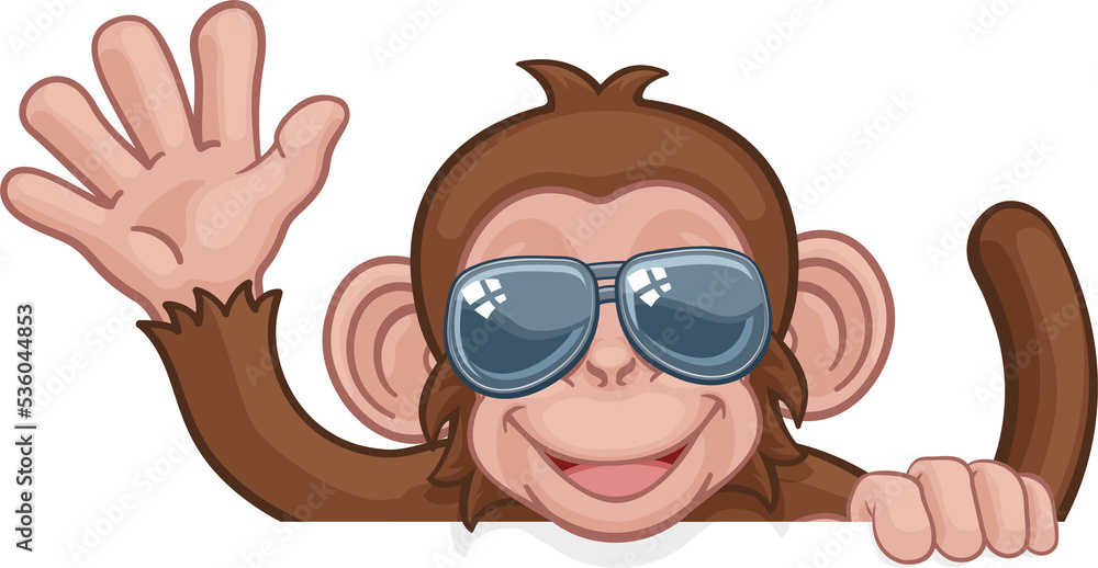Monkey Sunglasses Cartoon Animal Sign Waving