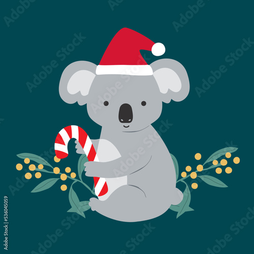 Australian Native Animals Xmas Christmas Koala Bear with Candy Cane