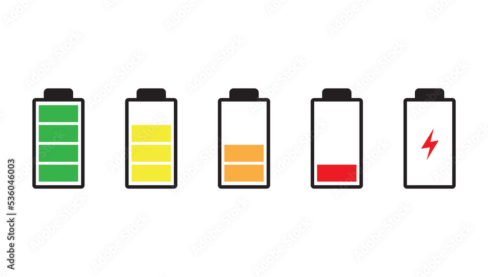 Battery charge indicator icon. Fully charged and discharged battery. Battery charge indicator icon. Fully charged and discharged battery.