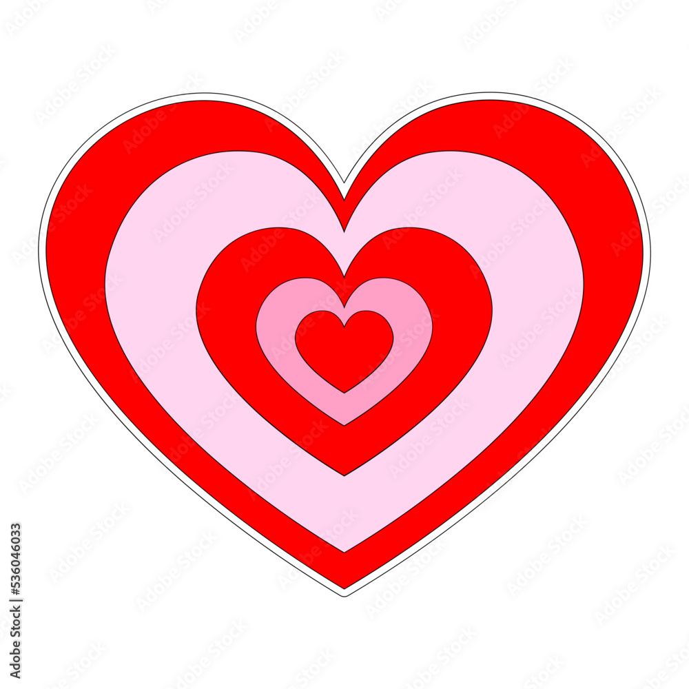 Layered heart sticker vector illustration in line filled design