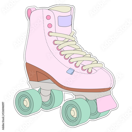 Roller skate shoe sticker vector illustration in line filled design