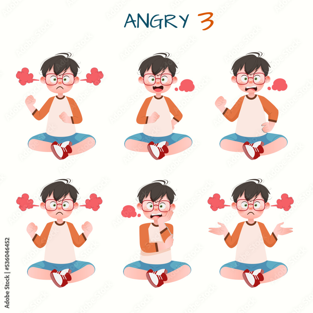 Set of kid boys showing angry expression.Vector illustration. Set of kid boys showing angry expression.Vector illustration.