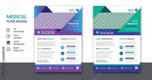 Medical health care and pharmacy presentation corporate a4 company flyer or cover page poster template designs