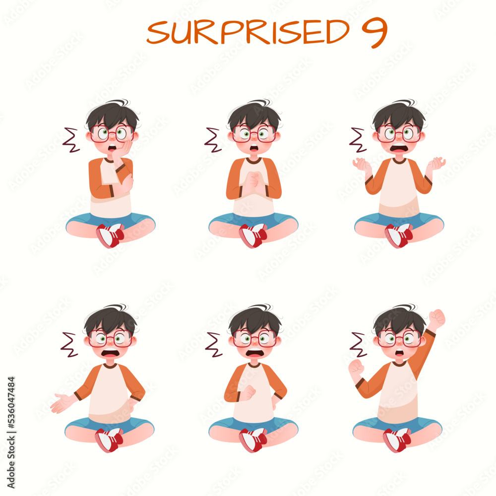 Set of kid boys showing surprised expression.Vector illustration. Set of kid boys showing surprised expression.Vector illustration.