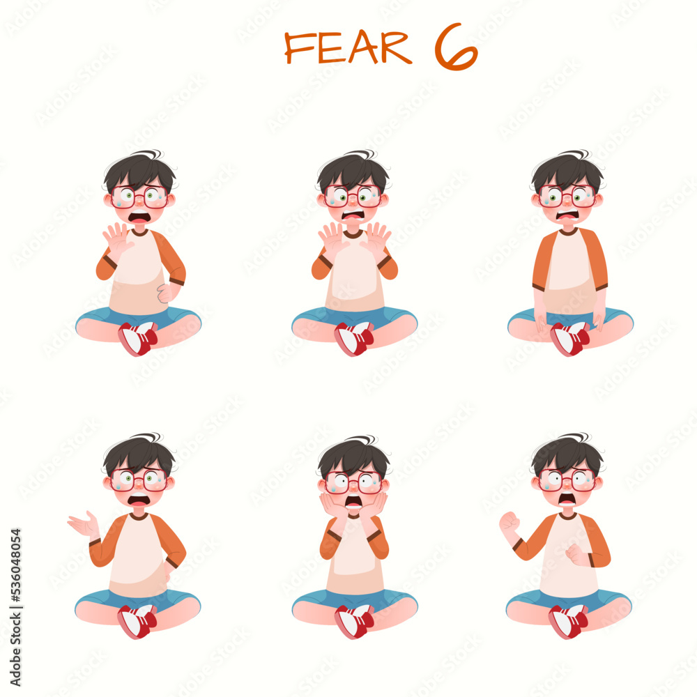 Set of kid boys showing fear expression.Vector illustration. Set of kid boys showing fear expression.Vector illustration.