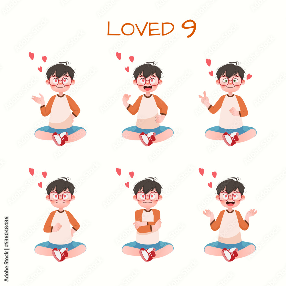 Set of kid boys showing love expression.Vector illustration. Set of kid boys showing love expression.Vector illustration.