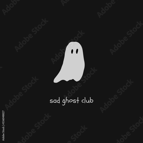 Sad ghost club. Minimal hand drawn ghost silhouette. Vector