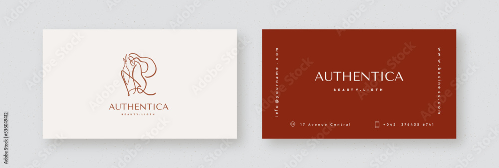 Abstract business card for beauty salons and boutiques. Vector business card template - elegant linear style.