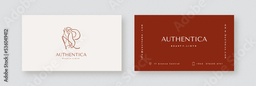 Abstract business card for beauty salons and boutiques. Vector business card template - elegant linear style.