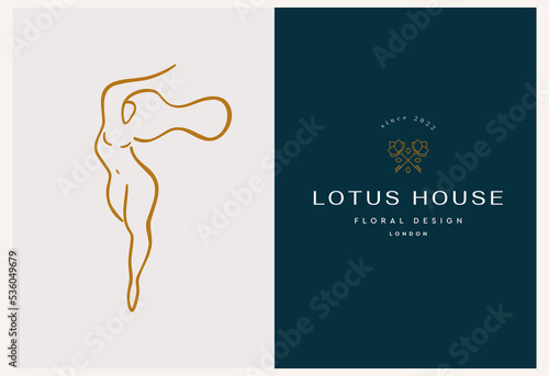 Elegant bohemian emblems line art feminine symbols for magic logo and cosmetic packaging