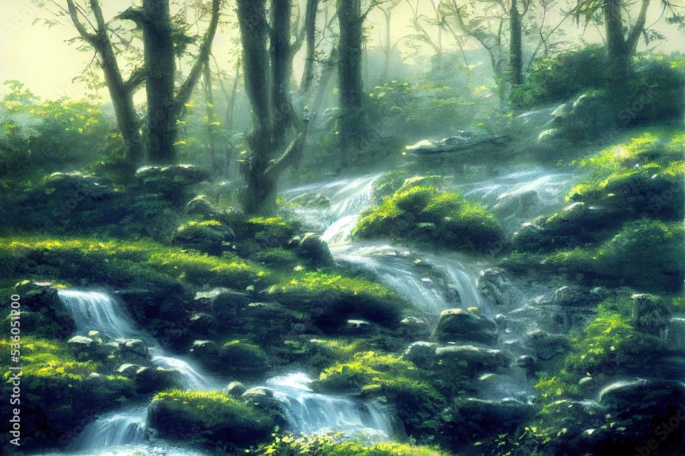 Fototapeta premium A brook and waterfall in Vaughan Woods.
