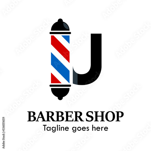 u letter with baber shop symbol logo template illustration. suitable for baber shop 