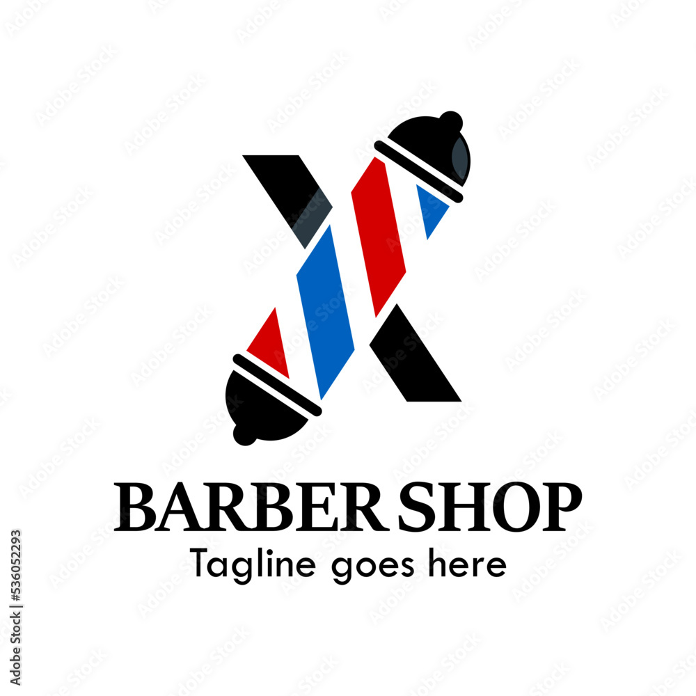 x letter with baber shop symbol logo template illustration. suitable for baber shop 
