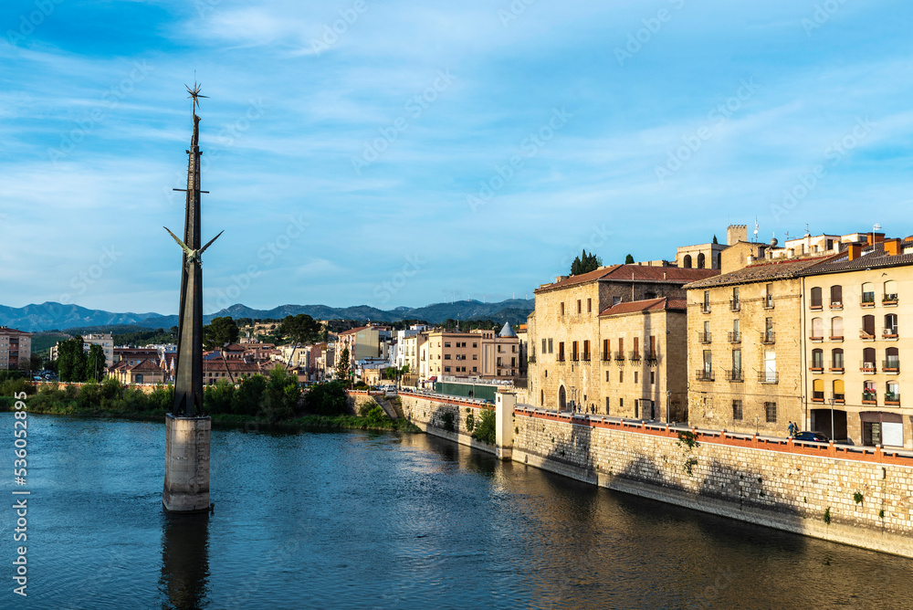 Naklejka premium Francoist monument on the Ebro river in Tortosa, Catalonia, Spain