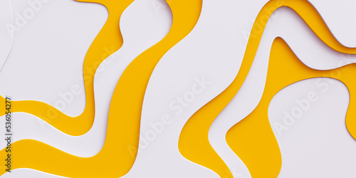 Abstract shapes of white and yellow paper. 3D rendering.