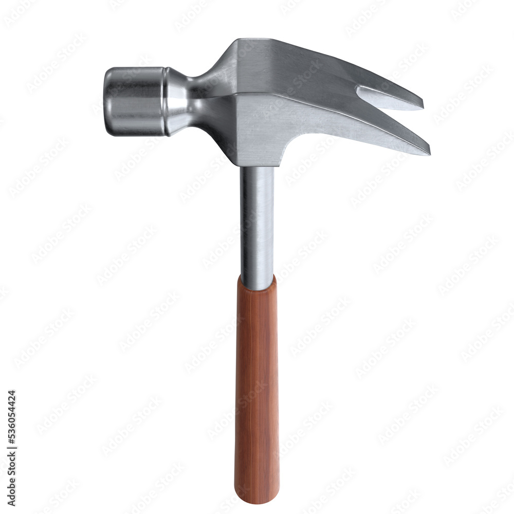 3d rendering illustration of a claw hammer with a wooden handle 3d rendering illustration of a claw hammer with a wooden handle