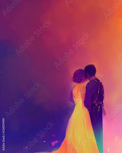 bride and groom together in love, abstract colorful illustration © Japanese_Brush