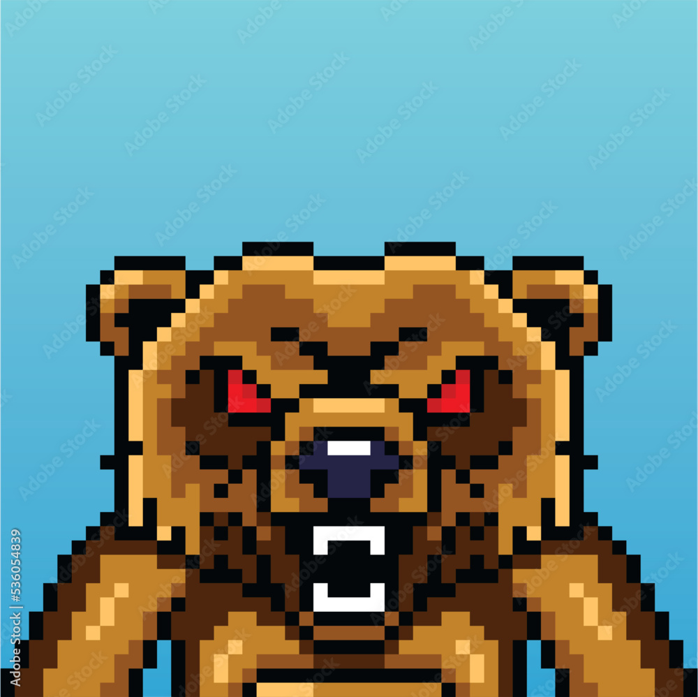 bear character with pixel art