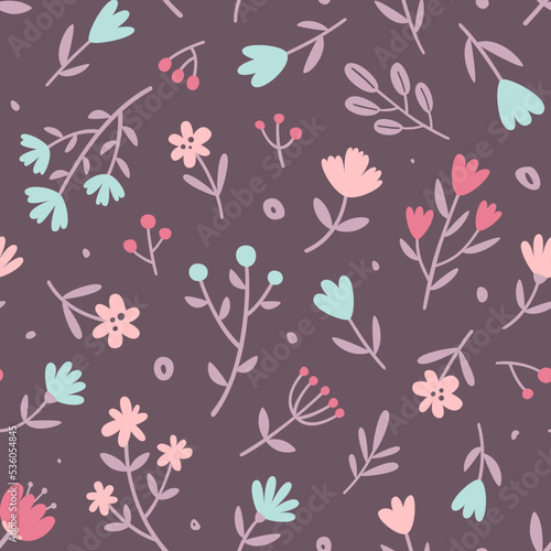 Simple abstract flower dark pattern. Seamless vector girly print for textile and fabric.
