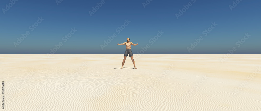 Mann steht allein in der Wüste - obrazy, fototapety, plakaty 