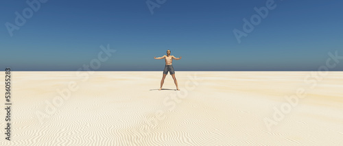 Mann steht allein in der Wüste
