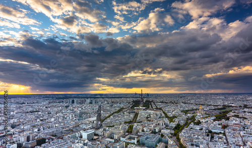 Panorama of Paris city with the Eiffel towerat sunset. France photo