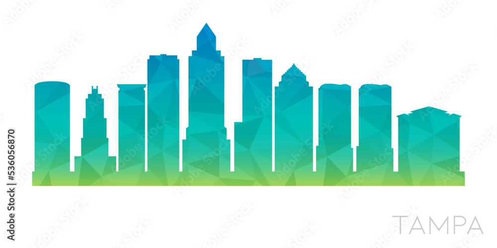 Tampa, FL, USA Low Poly Skyline Clip Art City Design. Geometric Polygon