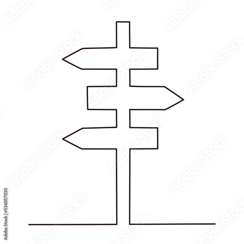 Road Sign Left and Right three Arrows Continuous Line Drawing in One Line Vector Illustration Isolated Black on a white background.