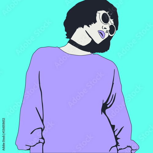 Fashion minimal illustration. Stylish Party Girl. Trendy hairstyle