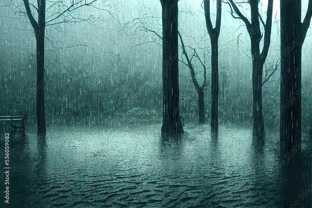 Rain heavy rain at a park raining in the forest raining woods heavy rain in the forest woods Heavy rain can cause pooling overflowing rivers and runoffs and flooding Rain heavy rain at a park raining in the forest raining woods heavy rain in the forest woods Heavy rain can cause pooling overflowing rivers and runoffs and flooding
