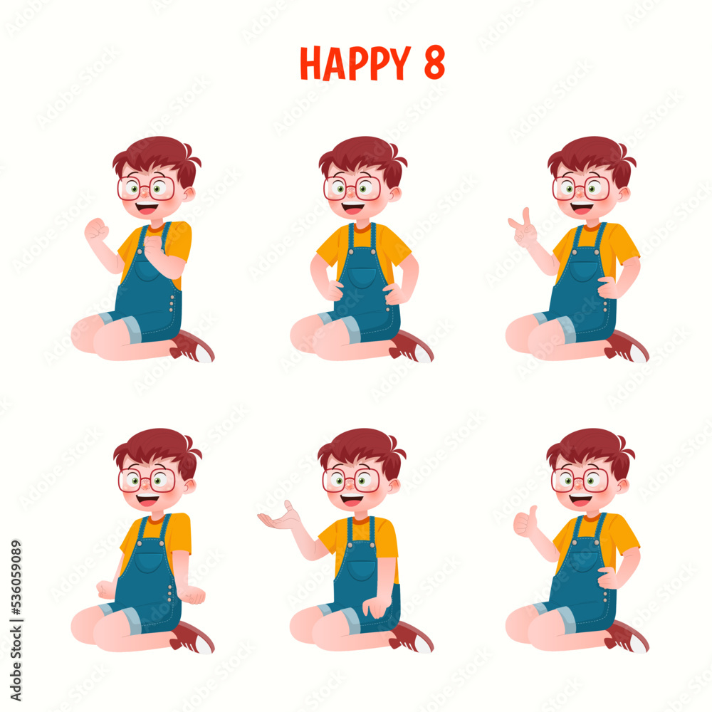 Set of kid boys showing cheerful expression.Vector illustration. Set of kid boys showing cheerful expression.Vector illustration.