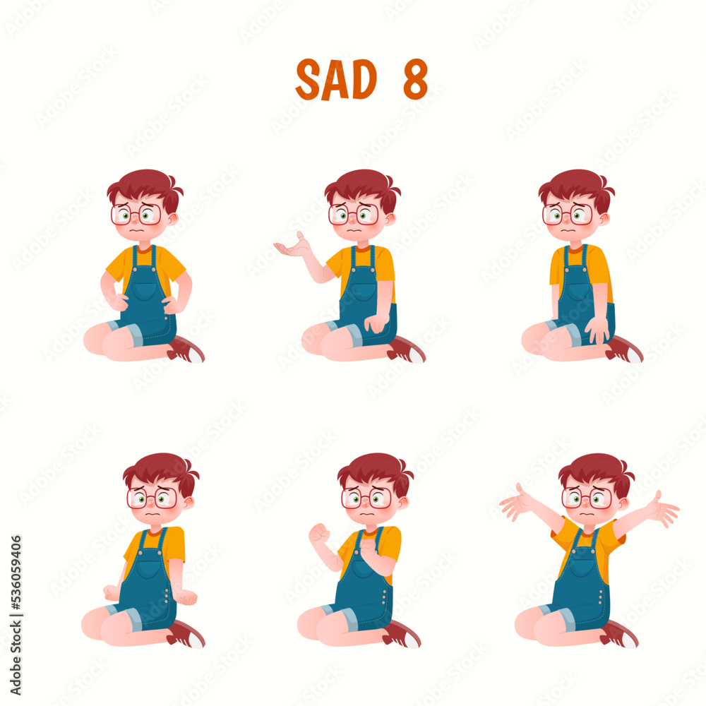 Set of kid boys showing sad expression.Vector illustration. Set of kid boys showing sad expression.Vector illustration.