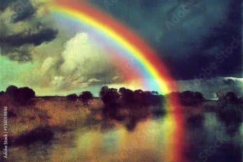 4k Time Lapse Sky and Rainbow After Beautiful Rain. Rainbow and sky.